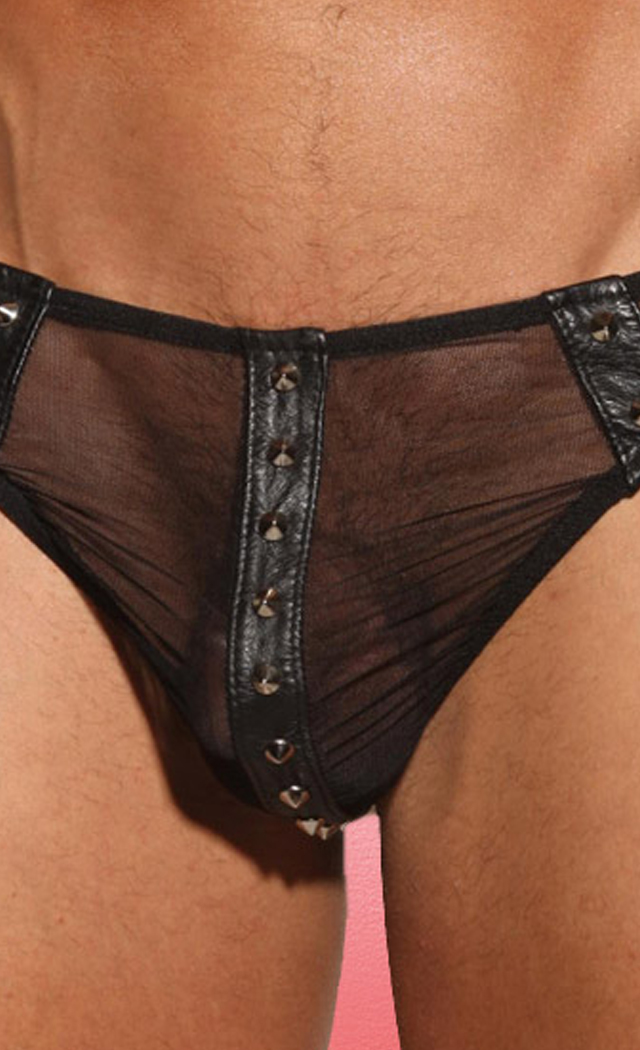 Allure Lingerie Men's Studded Leather and Mesh Thong - One Size