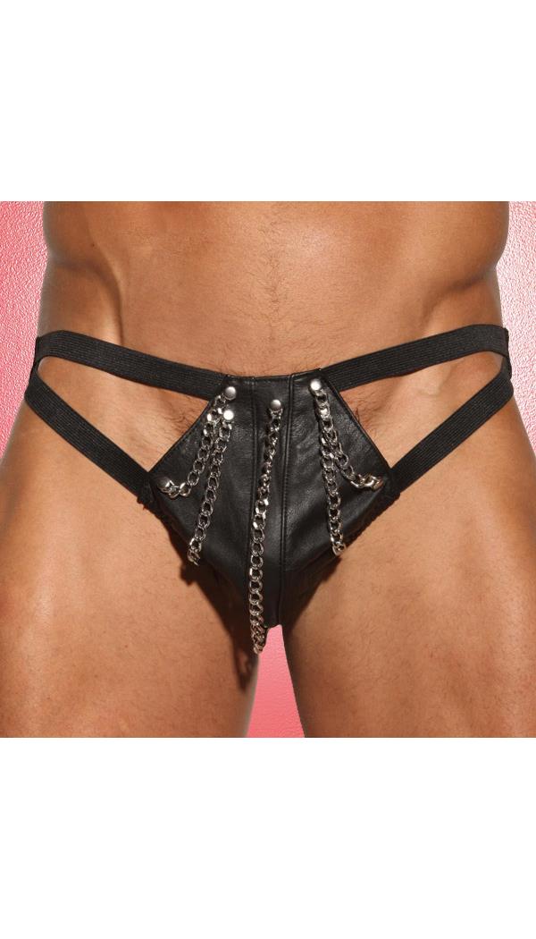 Allure Lingerie Men's Leather Chain Thong - OneSize