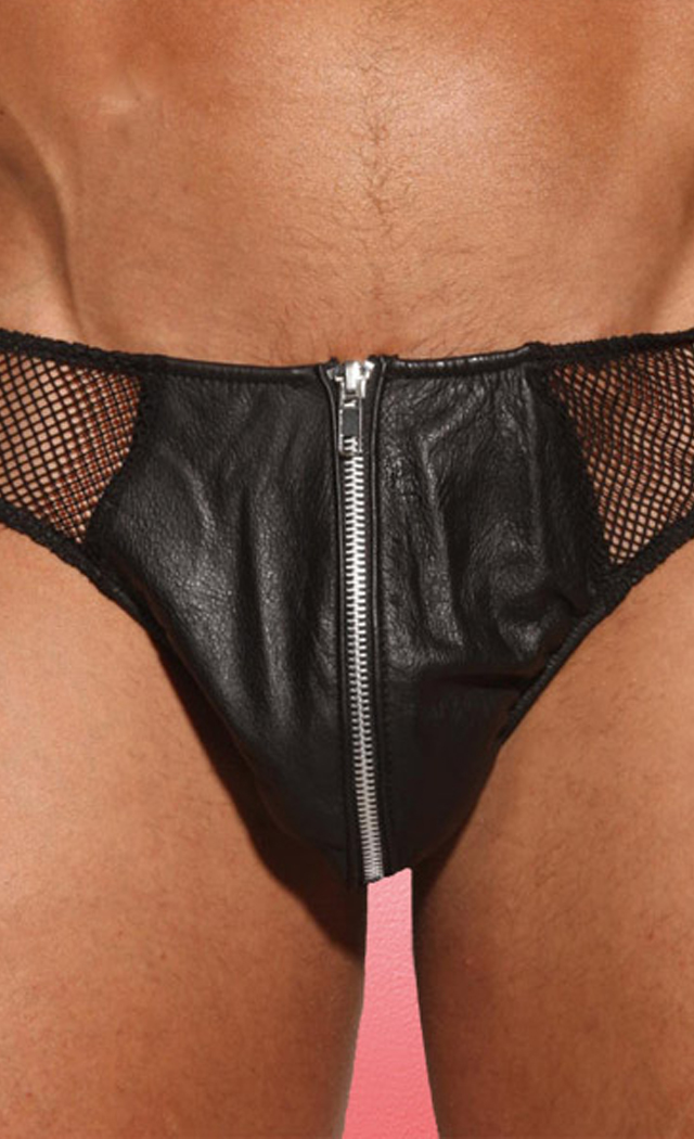 Allure Lingerie Men's Leather and Fishnet Thong - One Size
