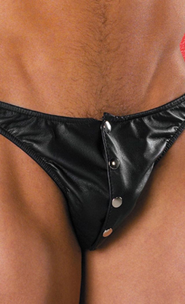 Allure Lingerie Men's Leather Thong With Snaps - One Size