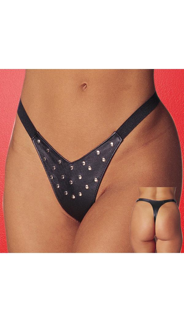 Allure Lingerie Women's Leather Thong With Rivets - OneSize
