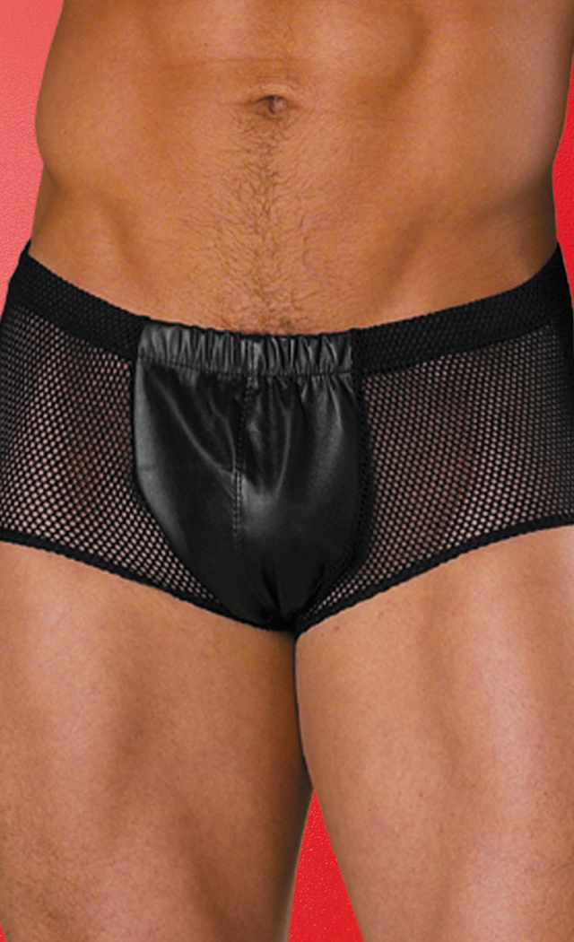 Allure Lingerie Men's Leather and Fishnet Shorts - One Size