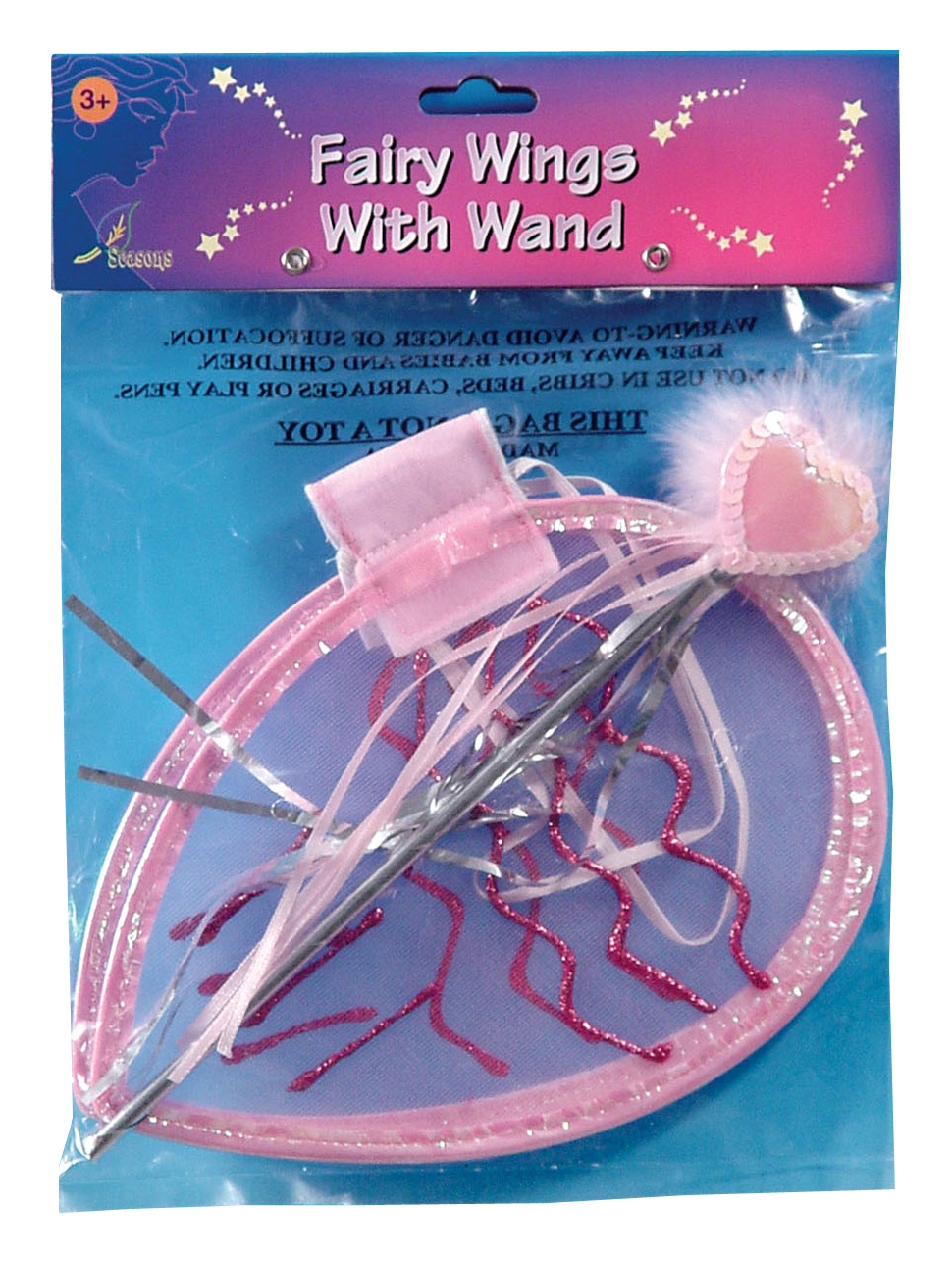 Seasons Women's Pink Glitter Fairy Wings with Wand - Pink