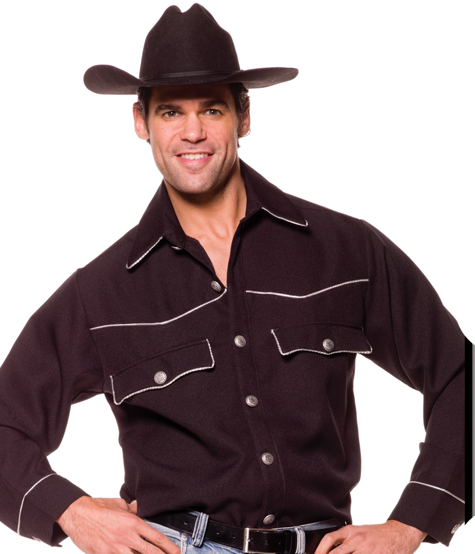 Underwraps Carnival Corp. Men's Cowboy Adult Shirt - Black - Standard