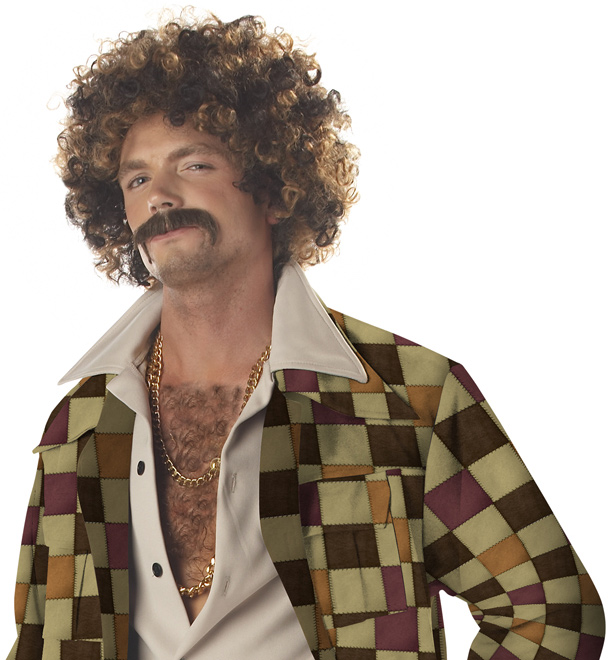 California Costume Collection Men's Disco Dirt Bag Wig & Moustache Adult - Brown - One-Size