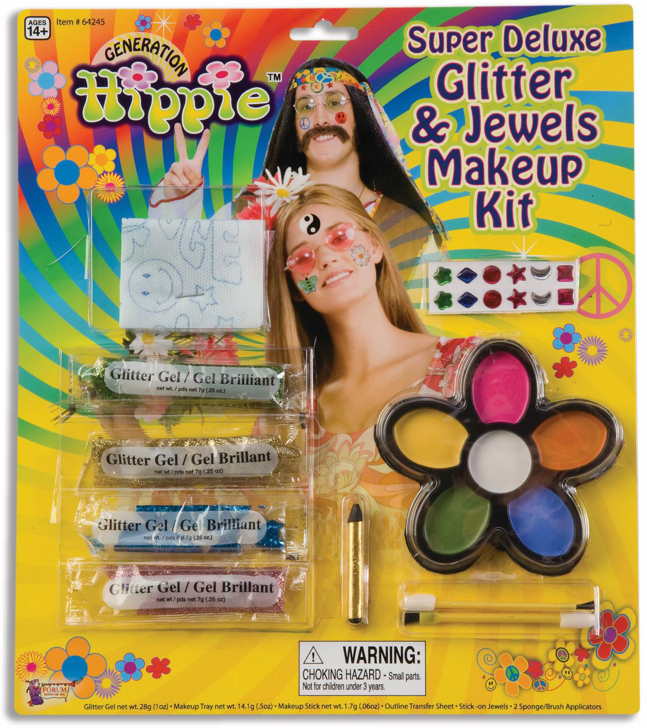 Forum Novelties Inc Women's Super Deluxe Glitter and Jewels Hippie Makeup Kit - White - One Size