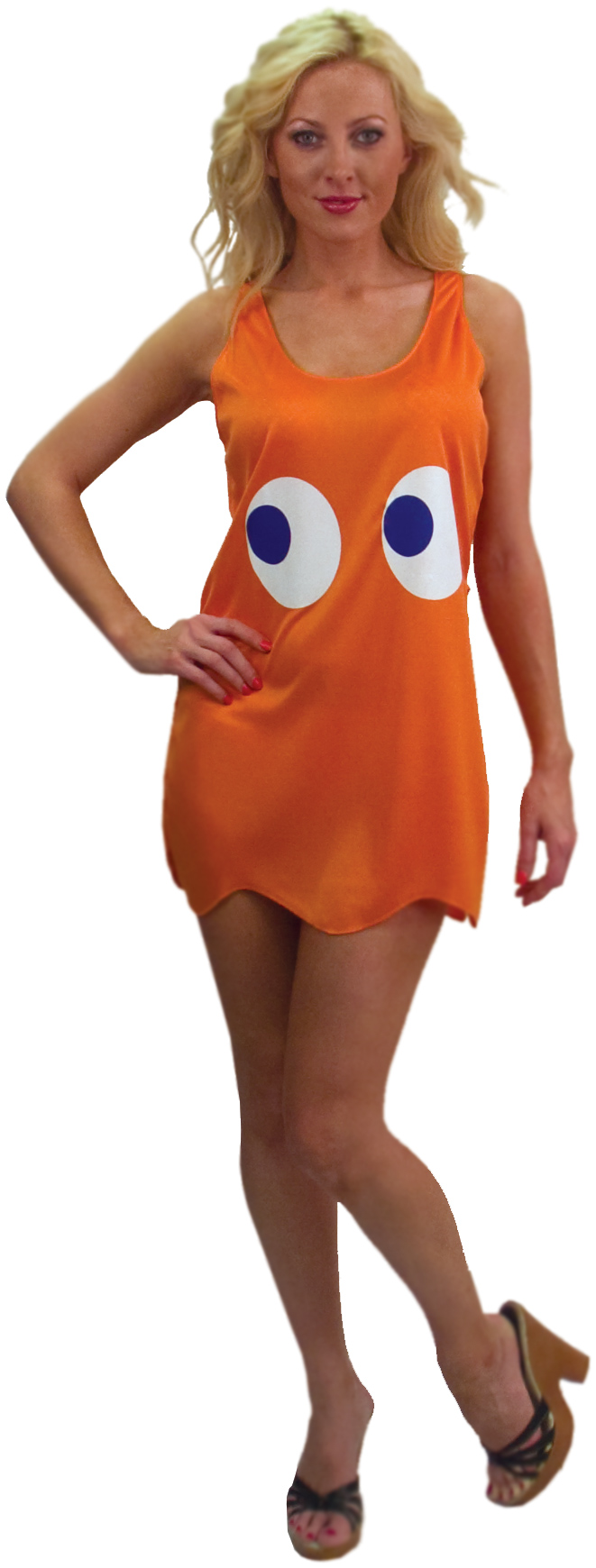 InCogneato Women's Pac-Man Clyde Deluxe Tank Dress Adult Costume - Orange - Standard (One Size)