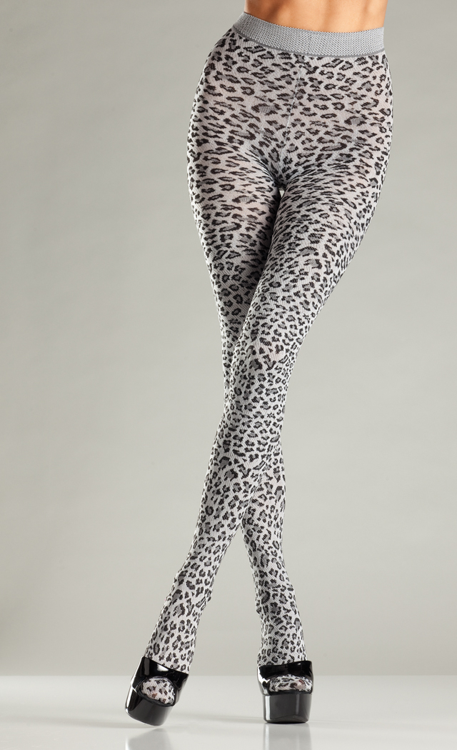Be wicked Women's Woven Grey Leopard Tights - Grey - One Size