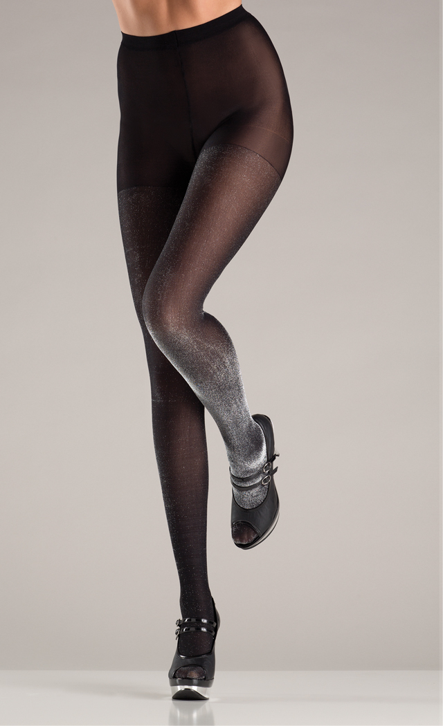 Be wicked Women's Opaque black and silver lurex tights - Black/Silver - O/S