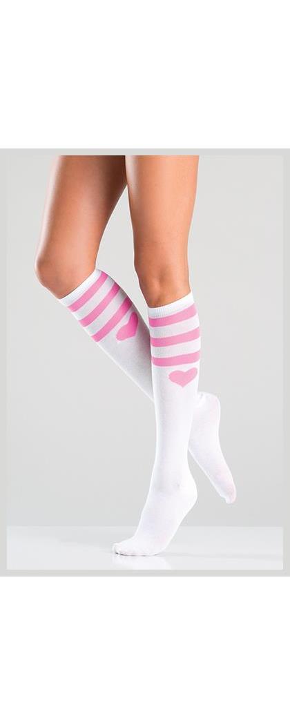 Be wicked Women's Knee High Stockings - White/Pink - O/S