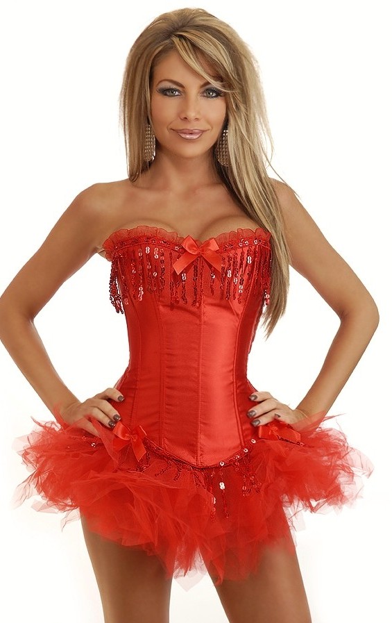 Daisy Corsets Women's Red Sequin Burlesque Corset and Pettiskirt - 2X for Valentines Day