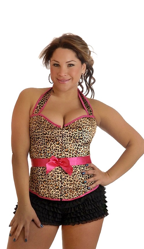 Daisy Corsets Women's Plus Size Leopard Halter Pin-Up Burlesque Corset - 2X for Valentines Day