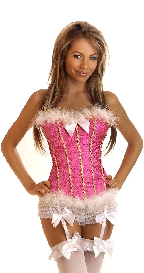 Daisy Corsets Women's Pink Velvet and Marabou Corset - Large for Valentines Day