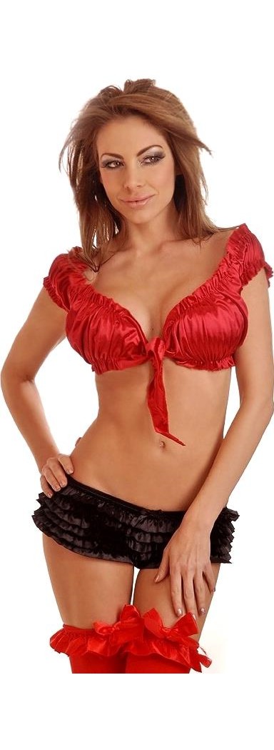 Daisy Corsets Women's Red Satin Peasant Top - One Size for Valentines Day