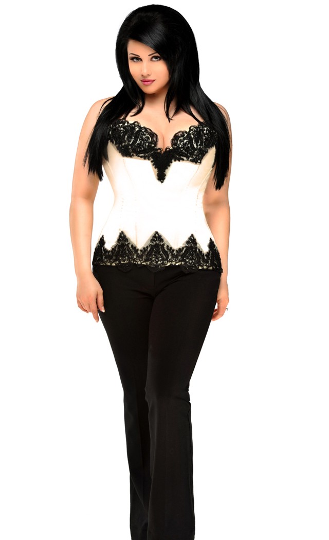 Daisy Corsets Women's Top Drawer Plus Size Ivory Satin Steel Boned Beaded Corset Top - Ivory - 2X