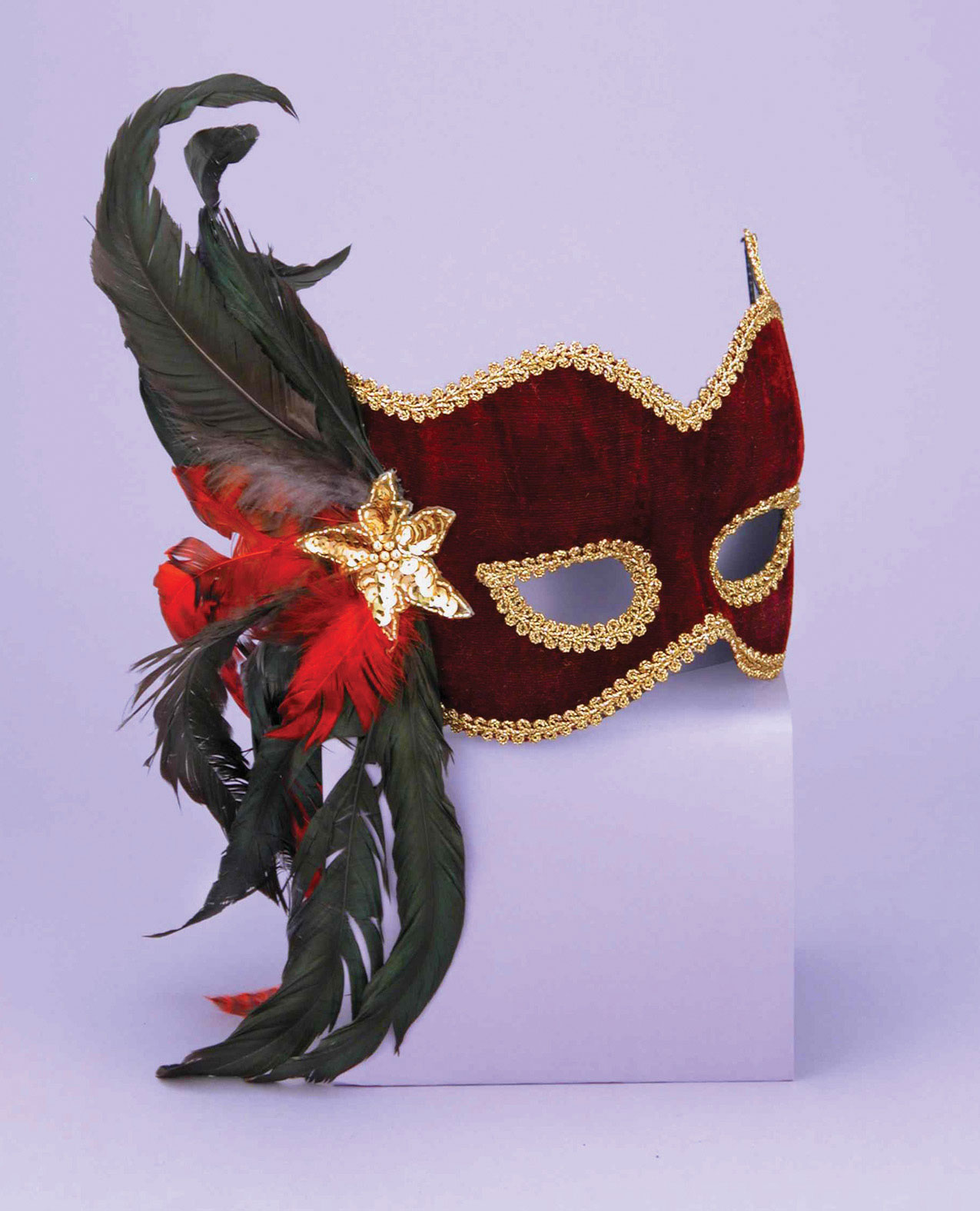 Forum Novelties Inc Women's Karneval 1/2 Mask - Feathers Maroon - One Size