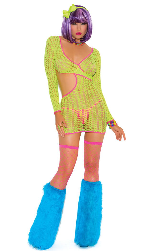 Elegant Moments Women's Neon Nites Crochet Long Sleeve Mini Dress - OS