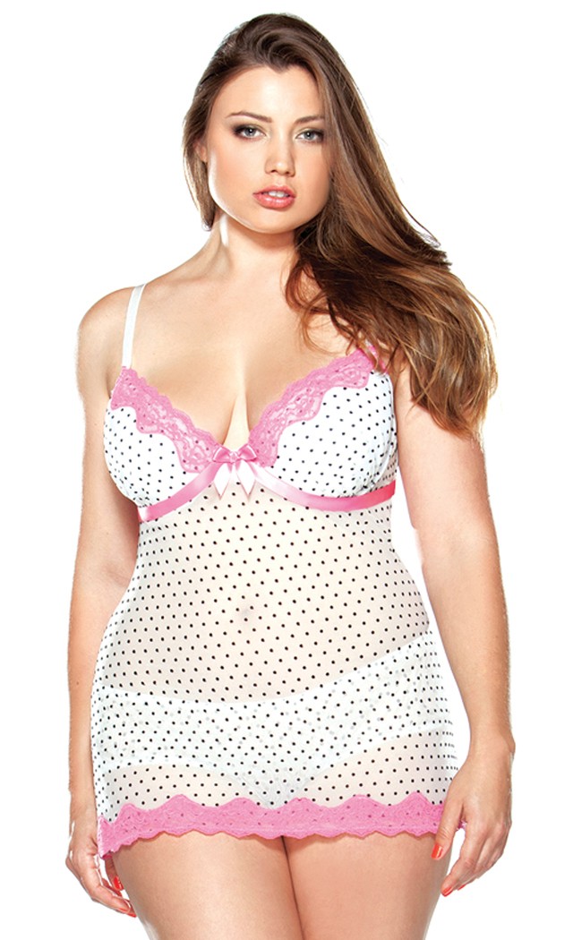 Fantasy Lingerie Women's Push Up Polka Dot Babydoll and Matching Hipster Panty - X2