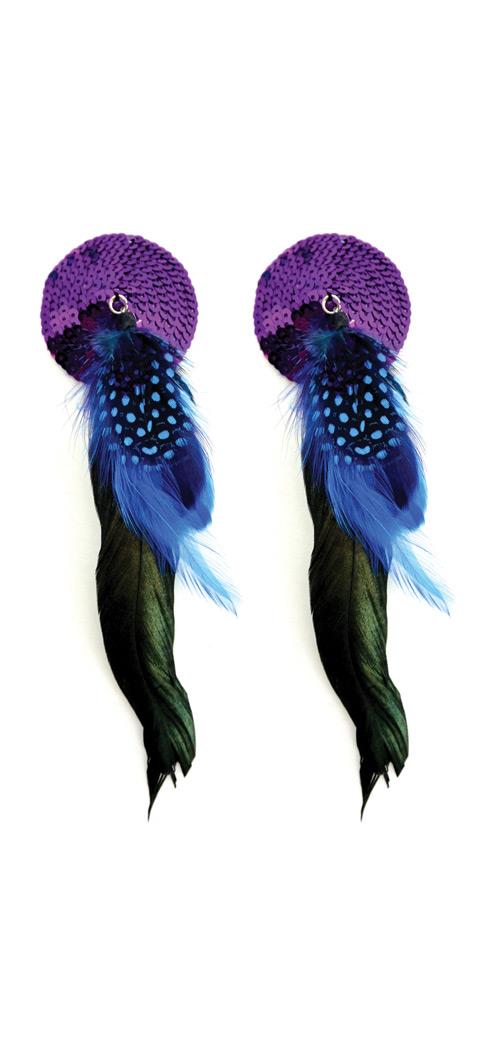 Phs international Women's Sequin Nipple Covers Round w/Feathers - Purple - Standard for Mardi Gras
