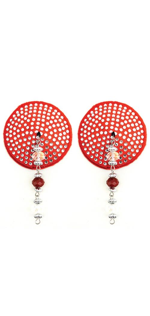 Phs international Women's Sequin Nipple Covers Small Crystals Round w/Faceted Beads - Red - Standard for Valentines Day