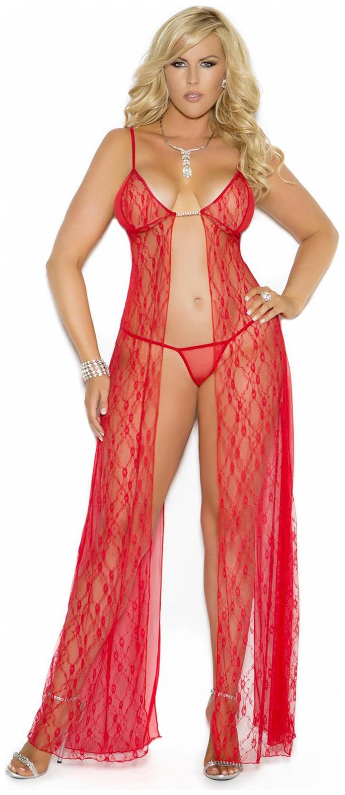 Elegant Moments Women's FLYAWAY GOWN AND G-STRING - RED - 1X for Valentines Day