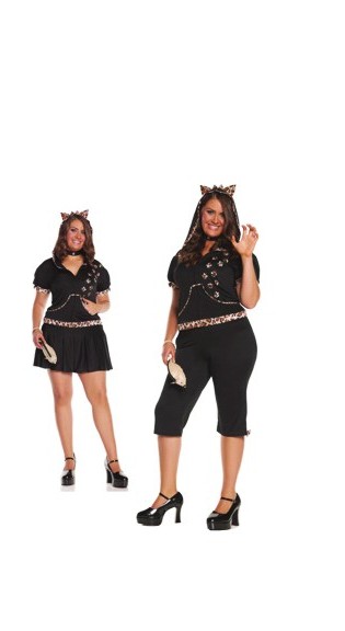 Elegant Moments Women's 6 pc Feisty Feline Costume - BLACK - 1X/2X