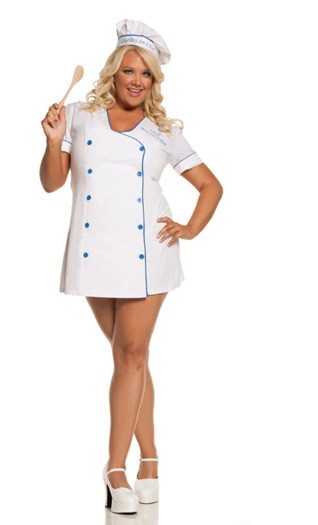 Elegant Moments Women's Chef- 3 pc. Costume includes mini dress with hat and spatula - WHITE - 3X/4X