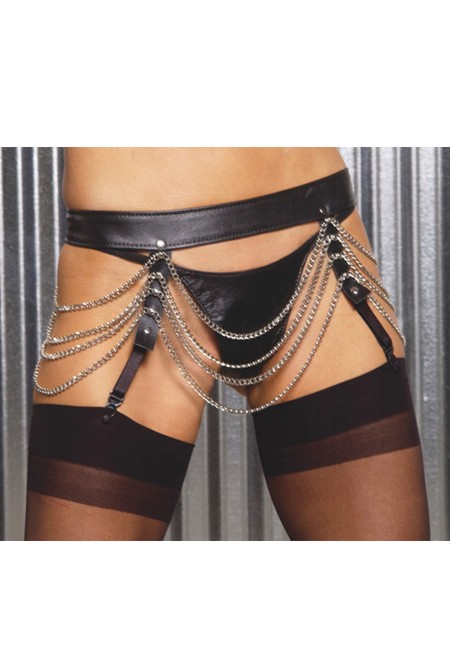 Elegant Moments Women's Leather and chain garter belt - BLACK - One Size