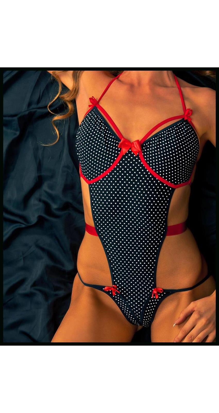 Fearless and Fun (FAF) Women's Polka Dot Body with Red Bows - Black/Red/White - One size for Valentines Day