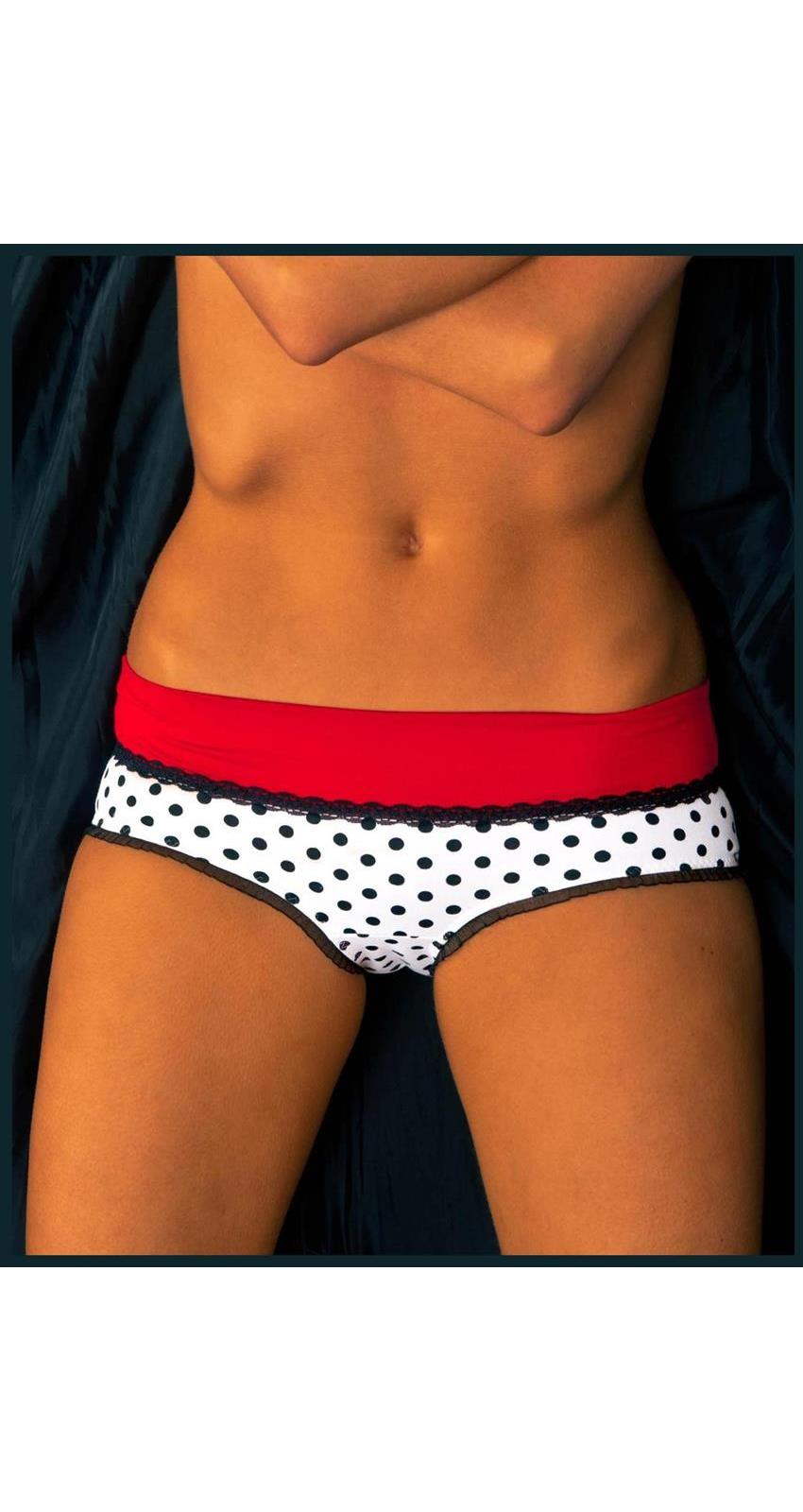 Fearless and Fun (FAF) Women's Polka Dot Jersey Hipster Panties - White/Red/Black - L for Valentines Day