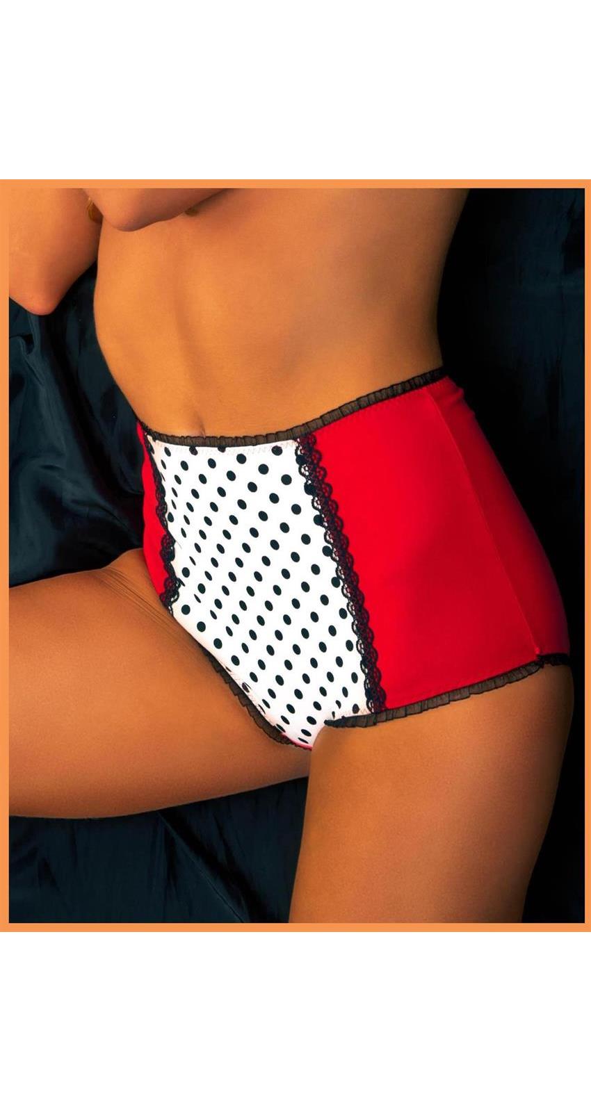 Fearless and Fun (FAF) Women's Large Polka Dot High Waist Viscose Panties - White/Red/Black - L for Valentines Day