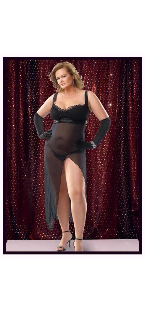 Coquette Women's Satin And Mesh Empire Plus Size Gown With G-String Mesh - Standard