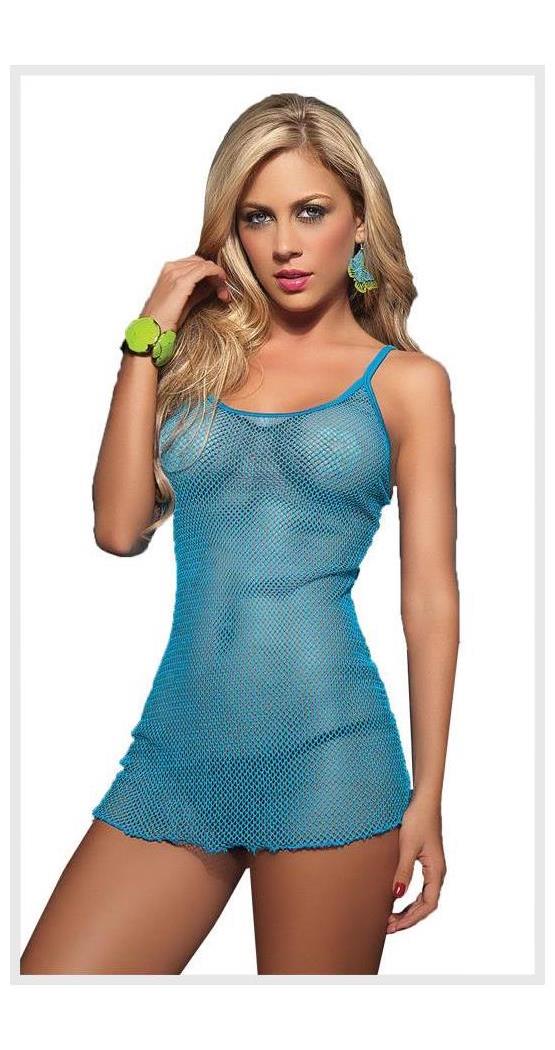 Grupo Espiral Llc Women's Turquoise Fishnet Mini Dress - 2-6 for Valentines Day