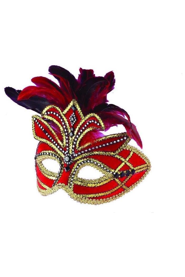 Forum Novelties Inc Men's Ven Mask Red With Feathers - Standard
