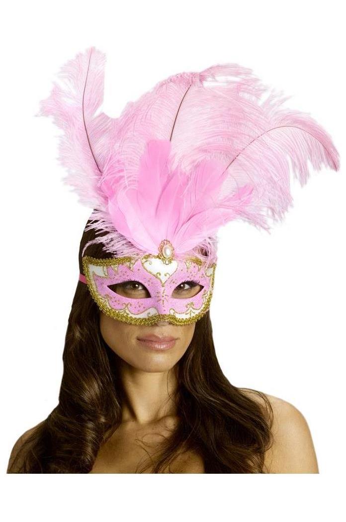 Fun World/Holiday Times Men's Carnival Mask Big Feather Pink - Standard for Valentines Day