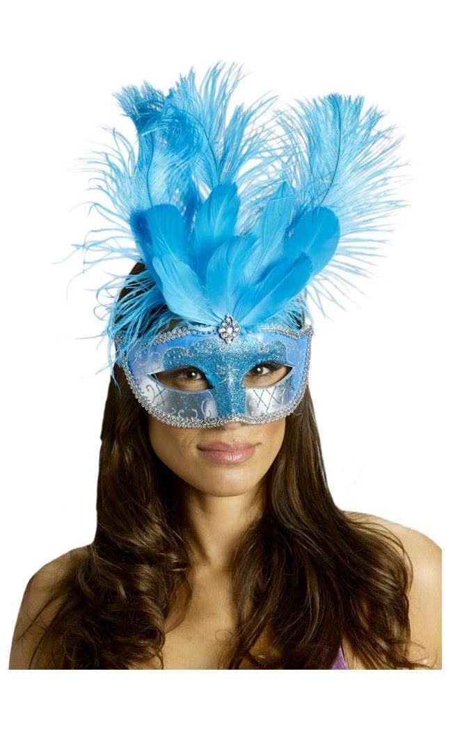 Fun World/Holiday Times Men's Carnival Mask Feather Turquoise - Standard for Mardi Gras