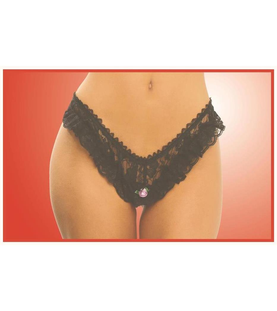 Elegant Moments Women's Crotchless Lace Panty - One Size