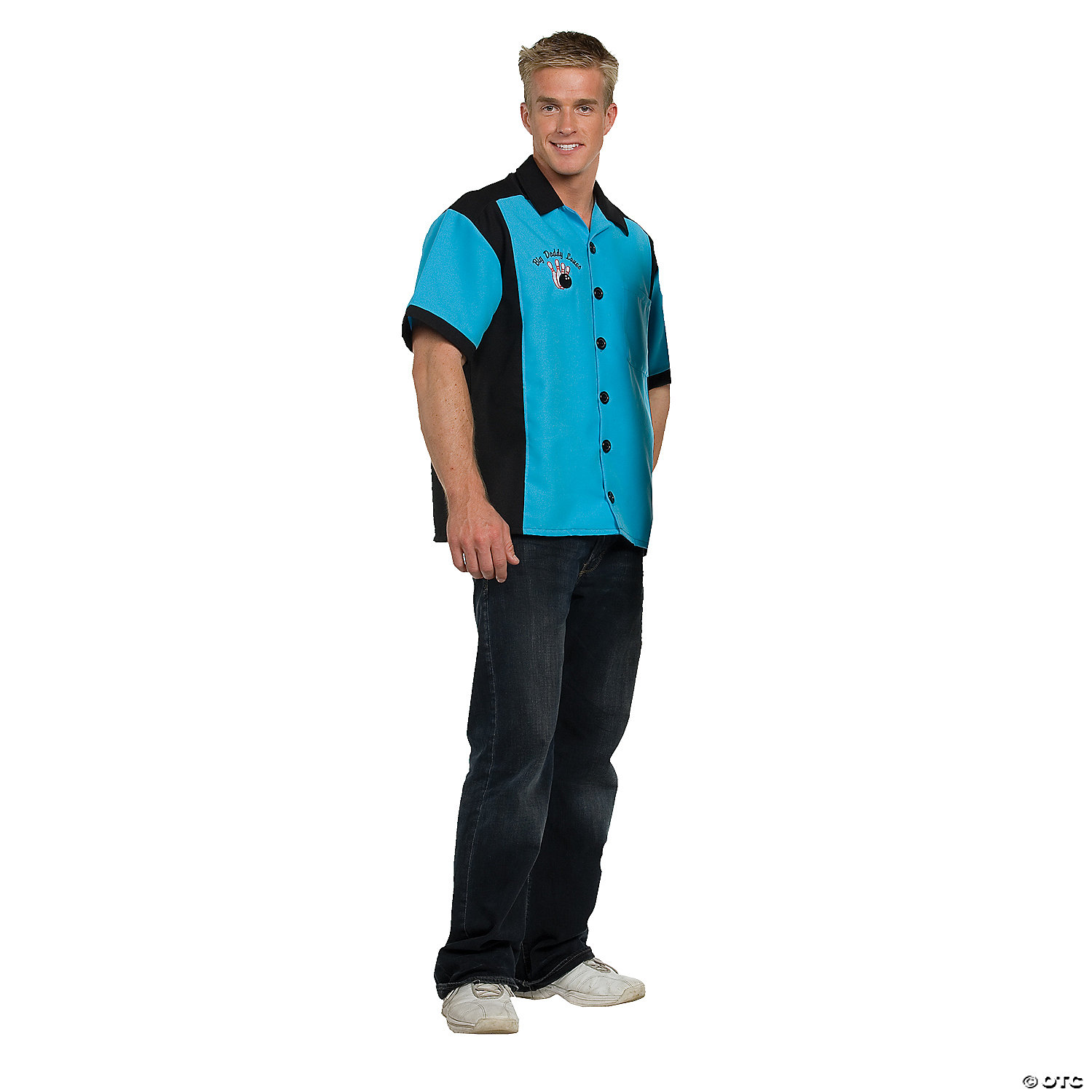 Underwraps Carnival Corp. Men's Bowling Shirt Turquoise Costume - Turquoise And Black - 40-42