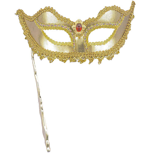 Mardi Gras Mask 007a: Gold With Stick - SpicyLegs.com