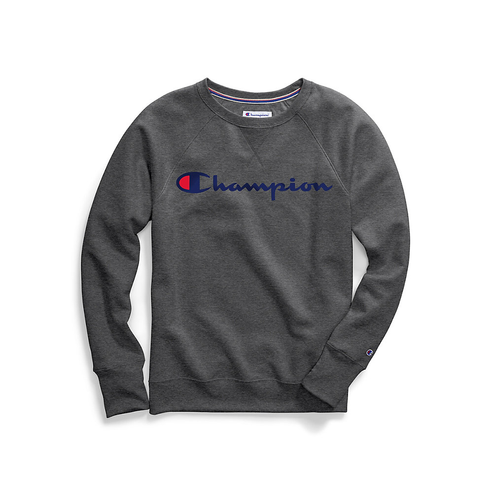 Champion Womens Powerblend Fleece Boyfriend Crew Script Logo 0507