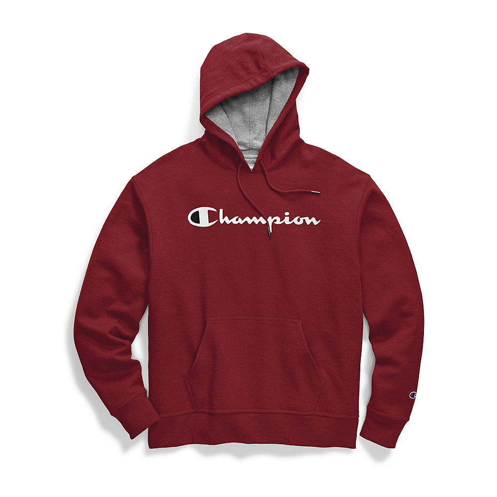 Champion Mens Powerblend Fleece Pullover Hoodie Script Logo