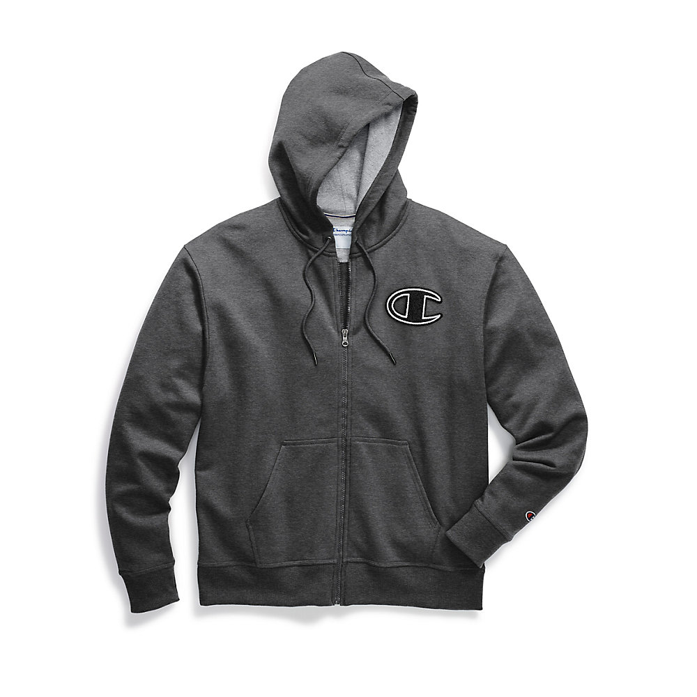 Champion Mens Powerblend Fleece Zip Hoodie Chainstitch Outline C Logo