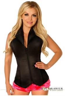 Lavish Black Collared Front Zipper Corset 