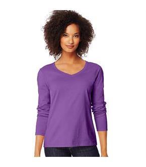 Hanes Women's Long-Sleeve V-Neck T-Shirt - SpicyLegs.com